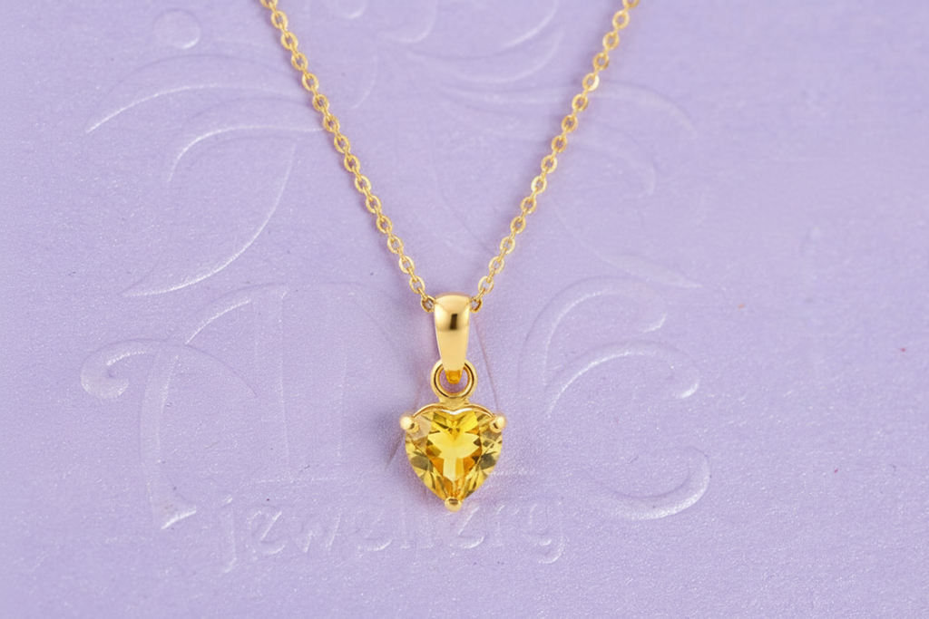 Mặt dây chuyền Vàng Đá quý thiên nhiên Heart-cut Citrine Pendant Necklace in 14K Yellow Gold by AME Jewellery
