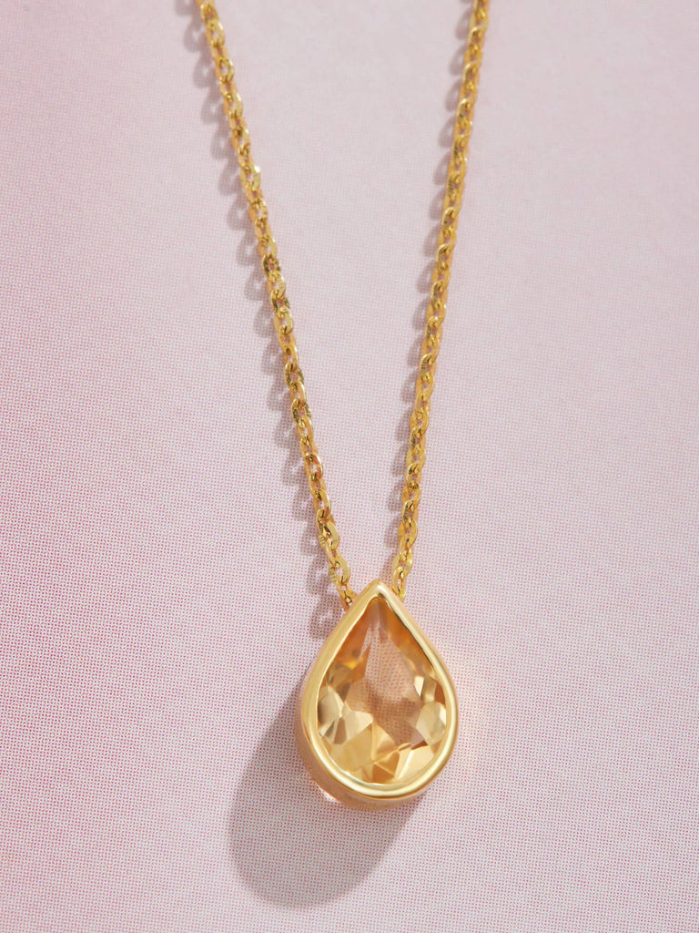 Mặt dây chuyền Vàng Đá quý tự nhiên Pear-cut Citrine Bezel Pendant Necklace in 14K Yellow Gold by AME Jewellery