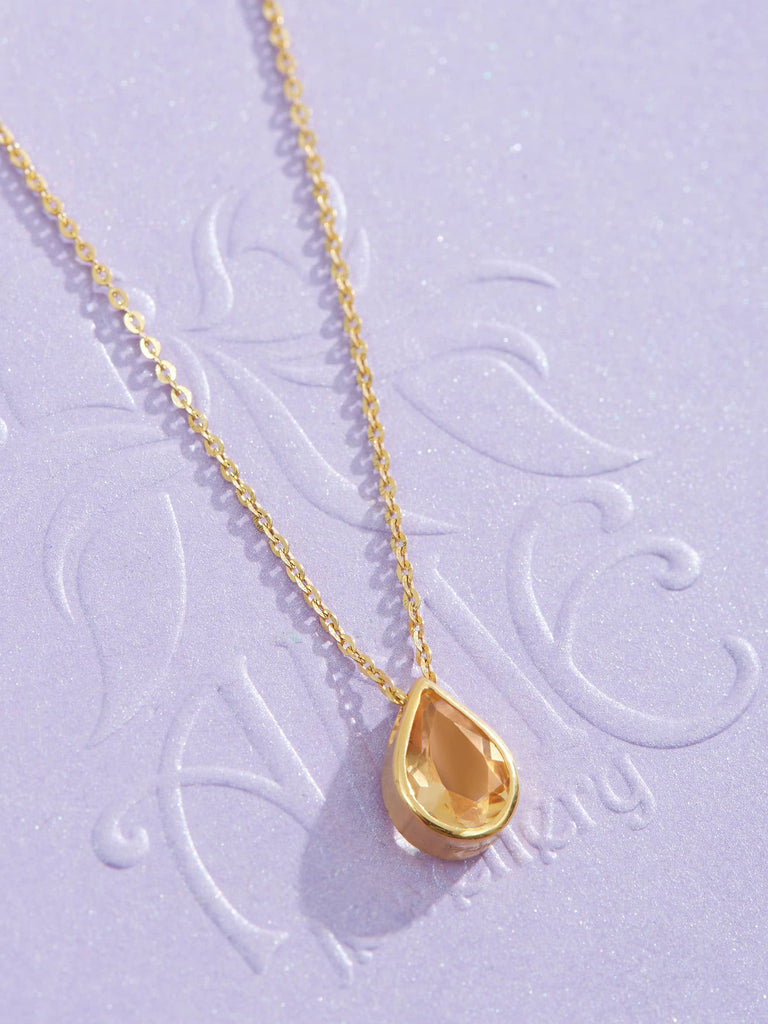 Mặt dây chuyền Vàng Đá quý tự nhiên Pear-cut Citrine Bezel Pendant Necklace in 14K Yellow Gold by AME Jewellery