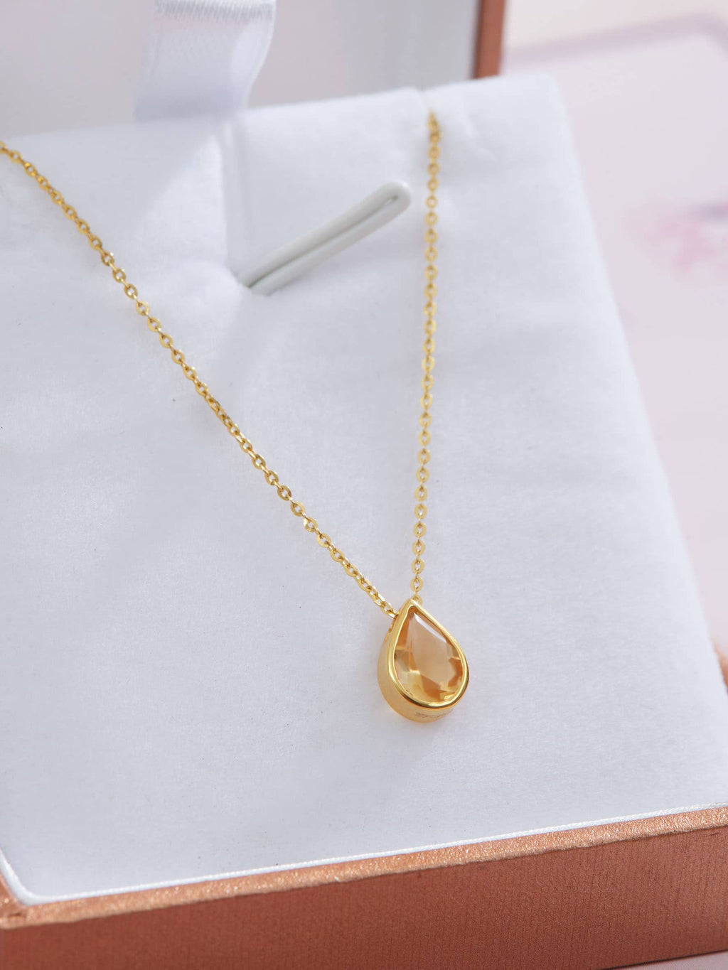 Mặt dây chuyền Vàng Đá quý tự nhiên Pear-cut Citrine Bezel Pendant Necklace in 14K Yellow Gold by AME Jewellery