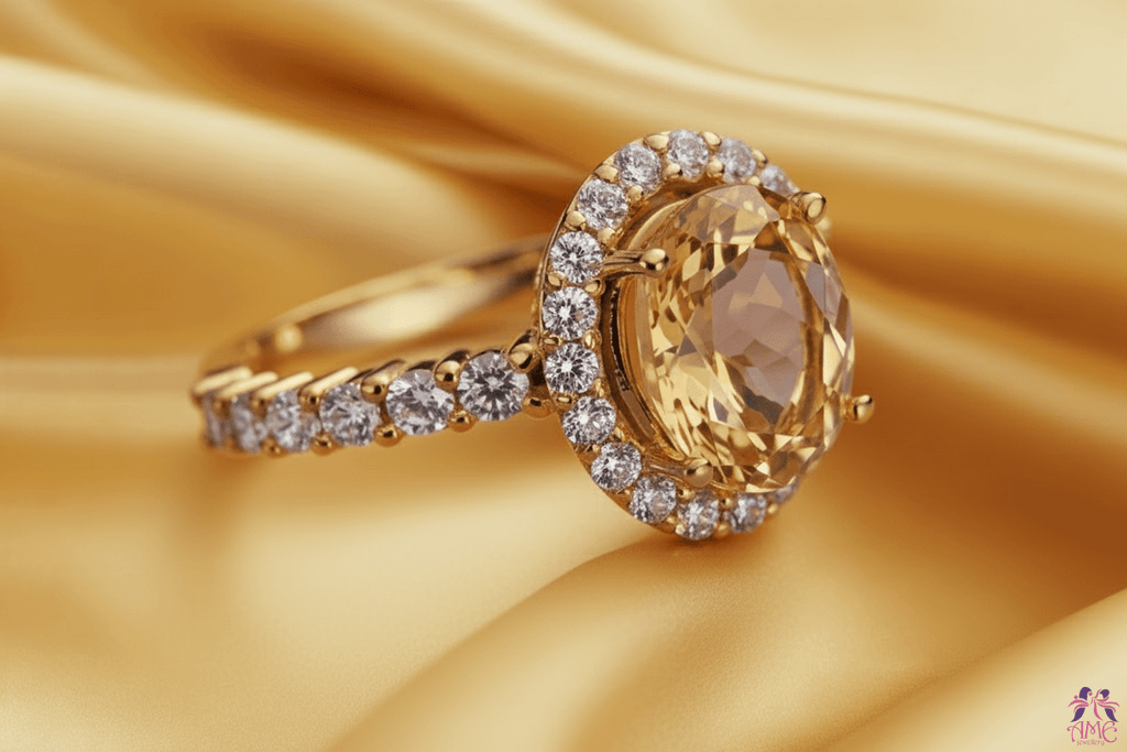 Nhẫn Vàng Đá quý tự nhiên oval Citrine gold ring by AME Jewellery