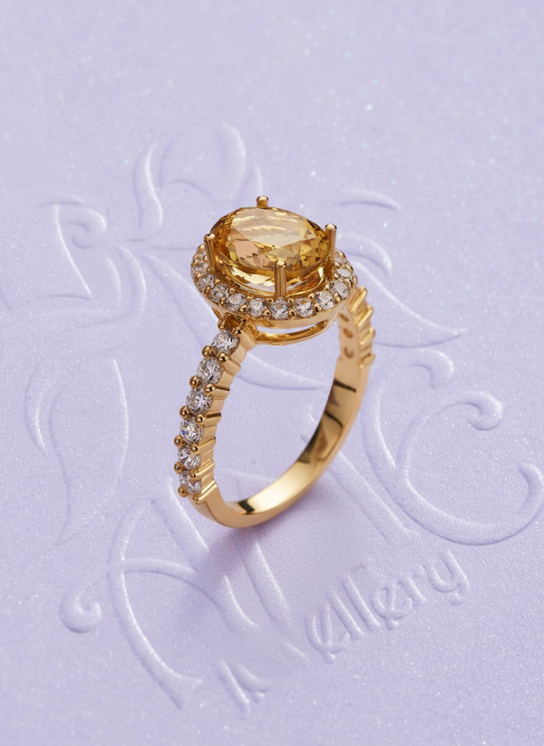Nhẫn Vàng Đá quý tự nhiên oval Citrine gold ring by AME Jewellery