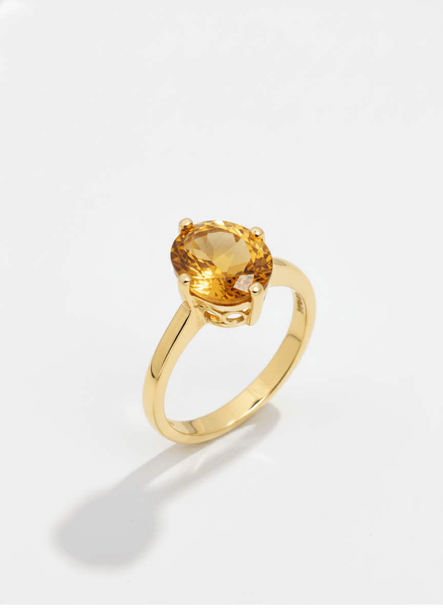 Nhẫn Vàng Đá quý tự nhiên Oval Citrine Ring in 14K Yellow Gold by AME Jewellery