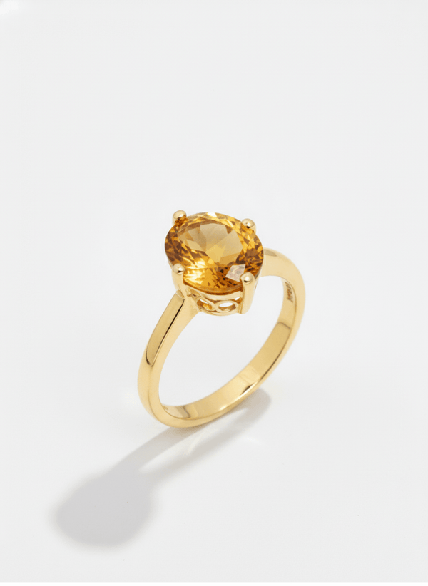 Nhẫn Vàng Đá quý tự nhiên Oval Citrine Ring in 14K Yellow Gold by AME Jewellery