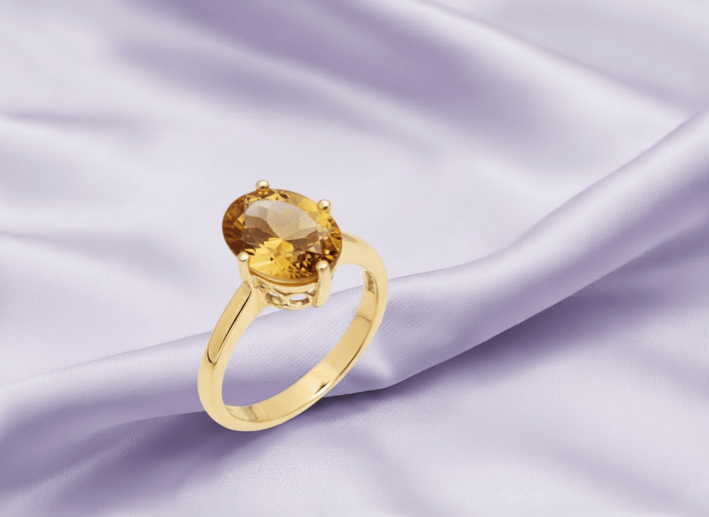 Nhẫn Vàng Đá quý tự nhiên Oval Citrine Ring in 14K Yellow Gold by AME Jewellery