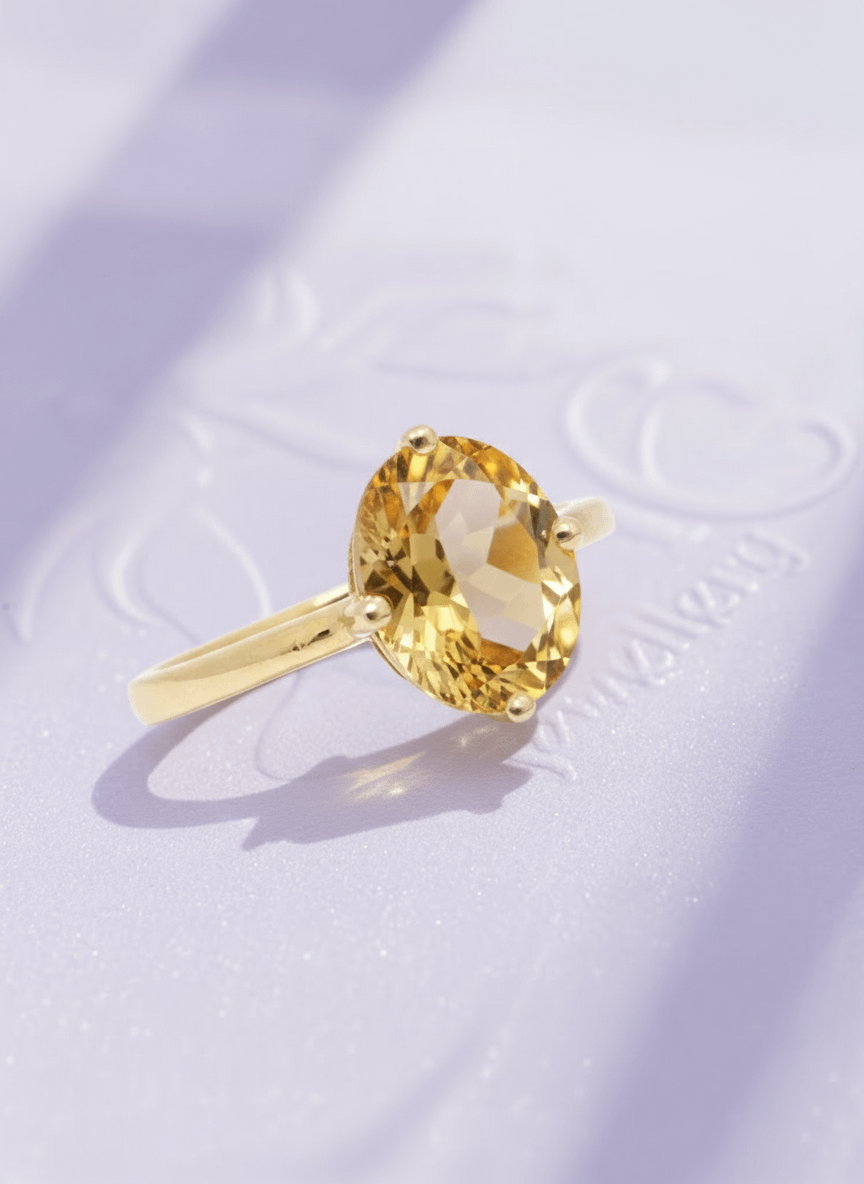 Nhẫn Vàng Đá quý tự nhiên Oval Citrine Ring in 14K Yellow Gold by AME Jewellery
