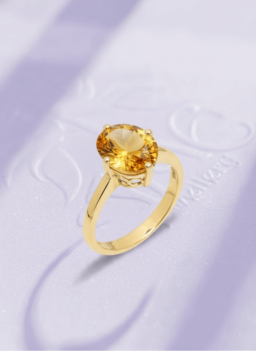 Nhẫn Vàng Đá quý tự nhiên Oval Citrine Ring in 14K Yellow Gold by AME Jewellery