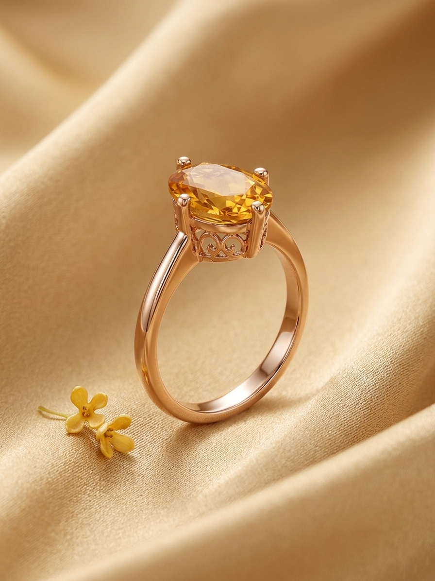 Natural Oval Citrine Classic Ring in 14K Yellow Gold - AME Jewellery