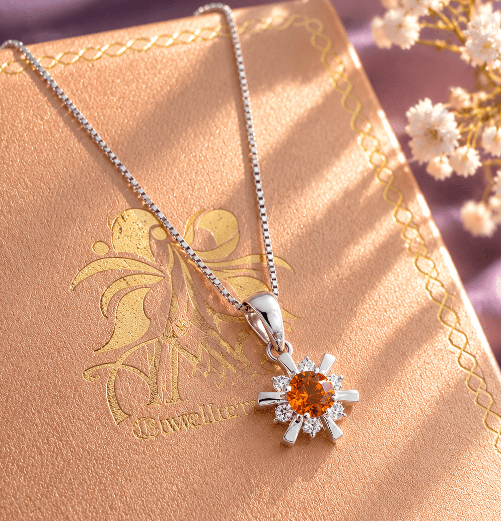 Pendentif halo en citrine naturelle en argent sterling - AME Jewellery