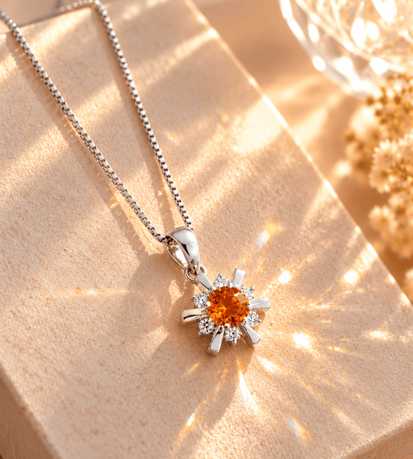 Natural Citrine Halo Pendant Necklace in Sterling Silver by AME Jewellery