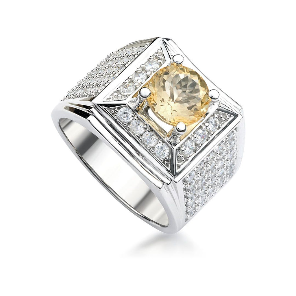 Nhẫn Nam Đá quý thiên nhiên Citrine Men's Ring in Sterling Silver AME Jewellery