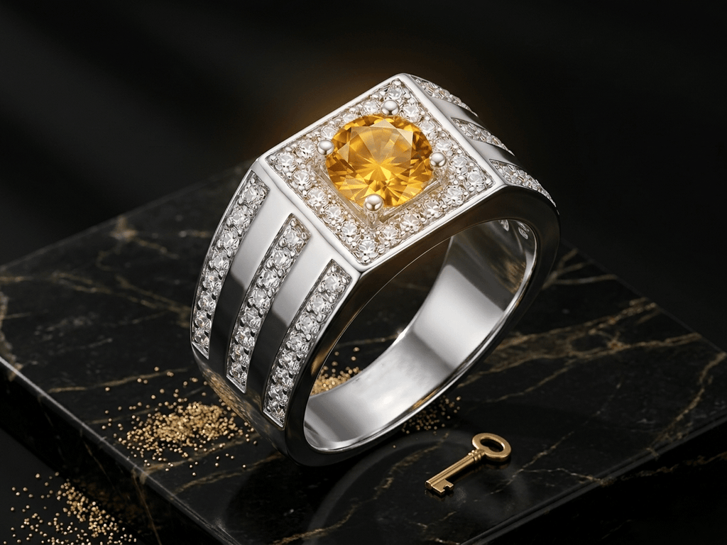 Nhẫn Bạc Nam Đá quý tự nhiên Natural Citrine Men's ring in sterling silver by AME Jewellery