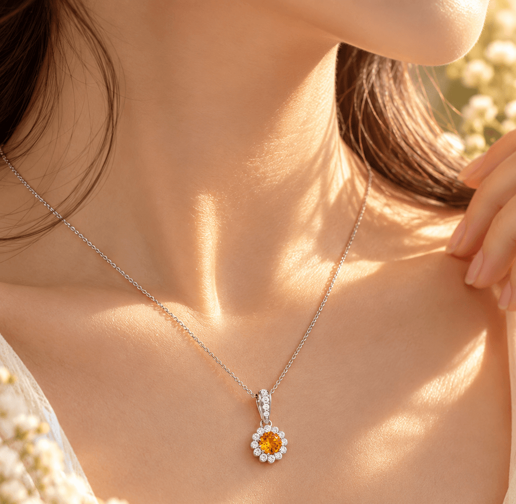 Mặt dây chuyền đá quý tự nhiên halo citrine - AME Jewellery