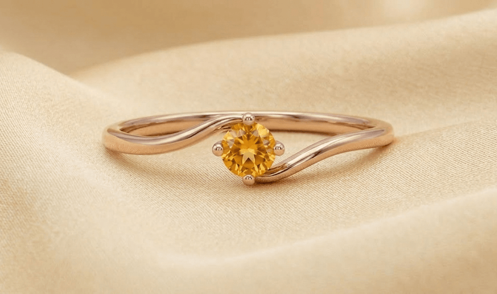 Natural Citrine Solitaire Twist Ring in 14K Gold - AME Jewellery