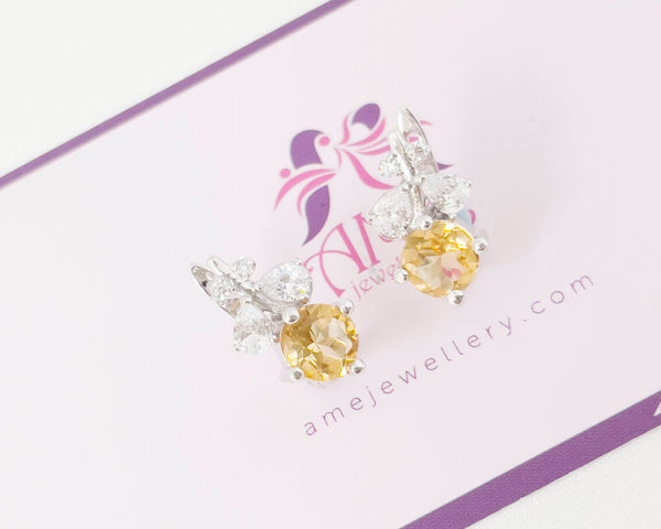 Bông tai Đá quý thiên nhiên Citrine Leaf Latchback Earrings in Sterling Silver by AME Jewellery