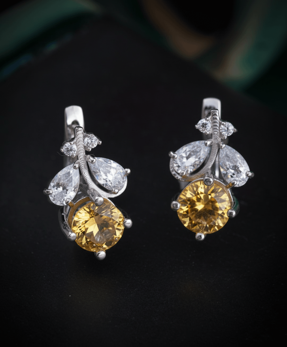 Bông tai Đá quý thiên nhiên Citrine Leaf Latchback Earrings in Sterling Silver by AME Jewellery