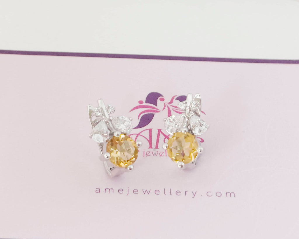 Bông tai Đá quý thiên nhiên Citrine Leaf Latchback Earrings in Sterling Silver by AME Jewellery