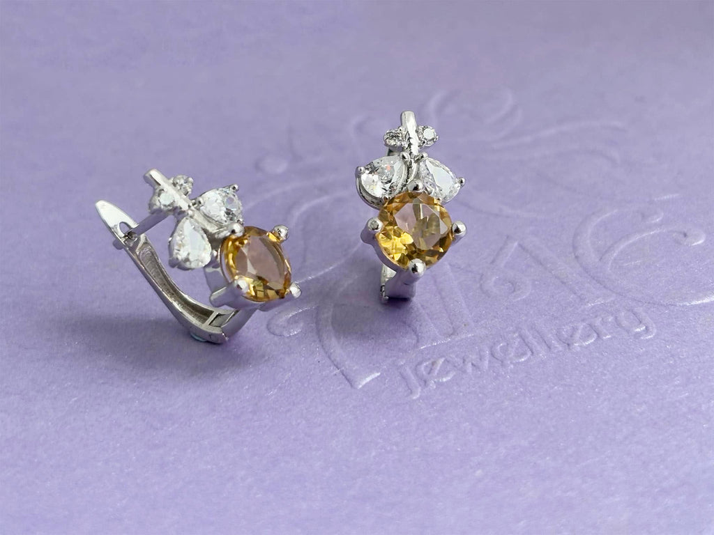 Bông tai Đá quý thiên nhiên Citrine Leaf Latchback Earrings in Sterling Silver by AME Jewellery