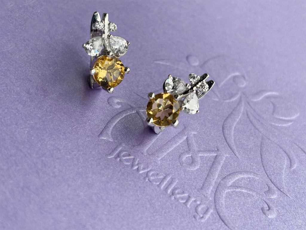 Bông tai Đá quý thiên nhiên Citrine Leaf Latchback Earrings in Sterling Silver by AME Jewellery