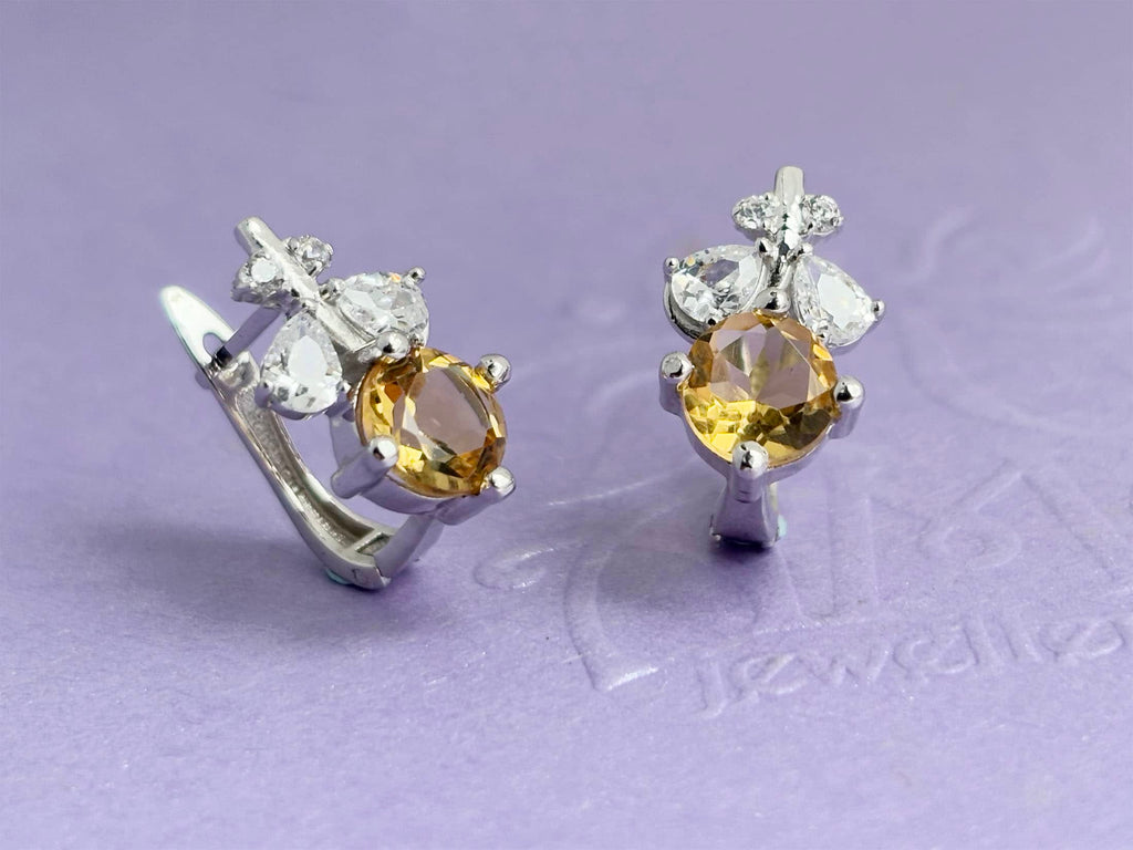 Bông tai Đá quý thiên nhiên Citrine Leaf Latchback Earrings in Sterling Silver by AME Jewellery