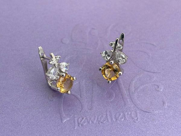 Bông tai Đá quý thiên nhiên Citrine Leaf Latchback Earrings in Sterling Silver by AME Jewellery