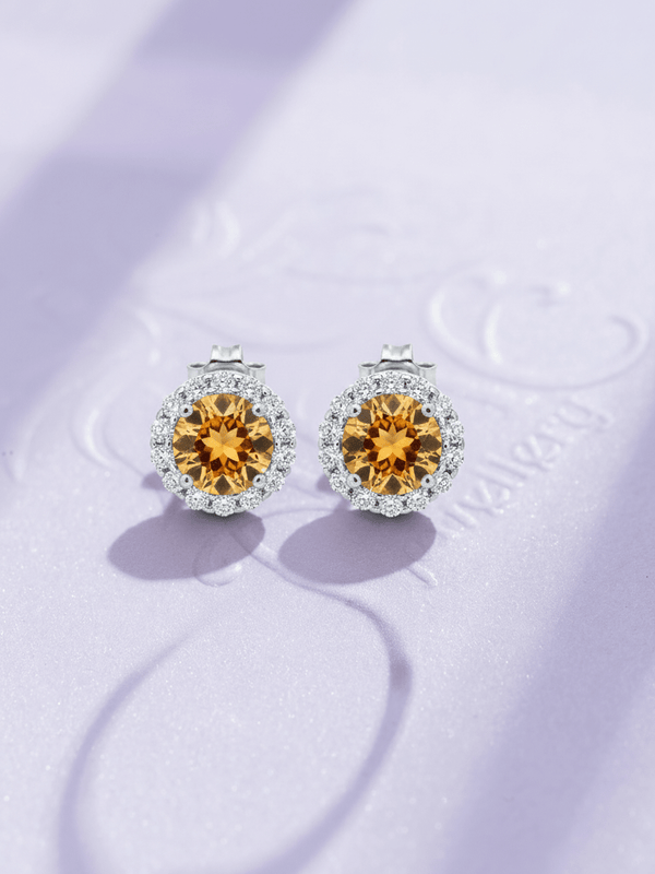 Bông tai Đá quý tự nhiên Citrine Halo Earrings in Sterling Silver by AME Jewellery