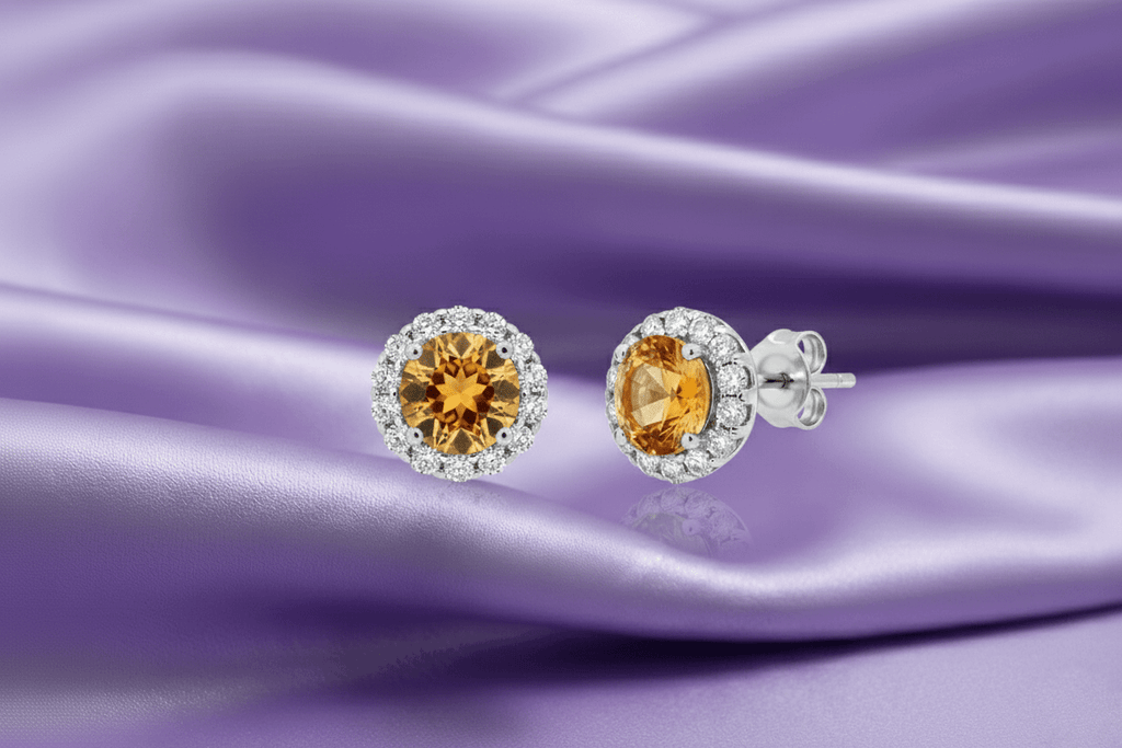Bông tai Đá quý tự nhiên Citrine Halo Earrings in Sterling Silver by AME Jewellery