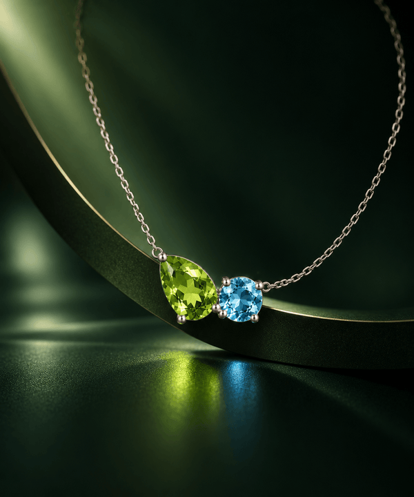 Collier en argent sterling et péridot taille poire et topaze bleue - AME Jewellery