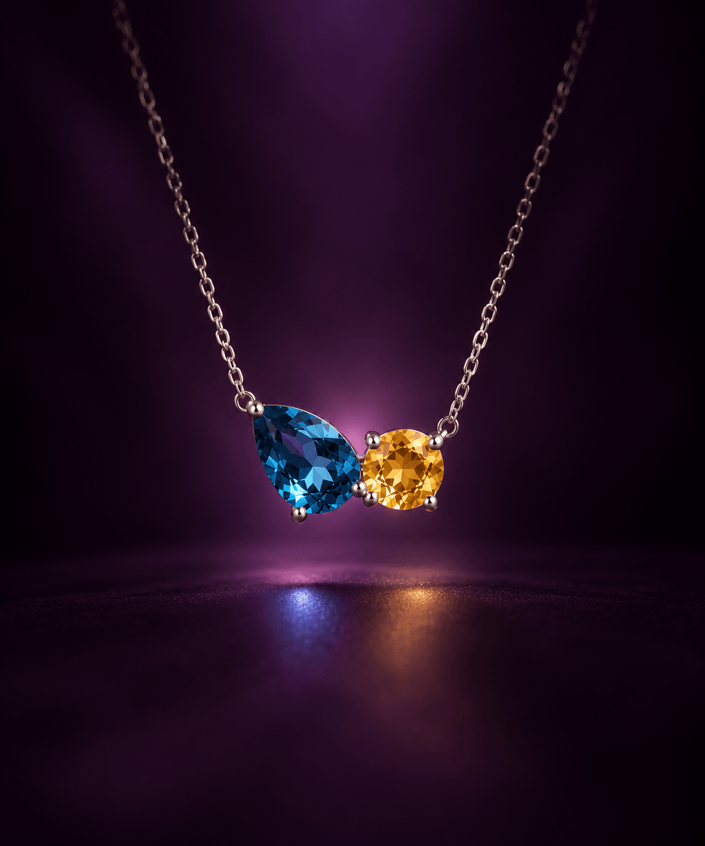 Collier en argent sterling et topaze bleue de Londres taille poire et citrine - AME Jewellery