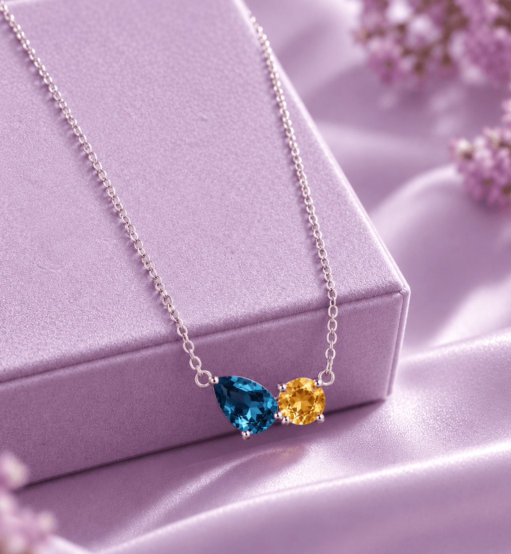Collier en argent sterling et topaze bleue de Londres taille poire et citrine - AME Jewellery