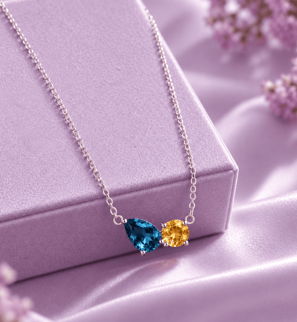 Collier en argent sterling et topaze bleue de Londres taille poire et citrine - AME Jewellery