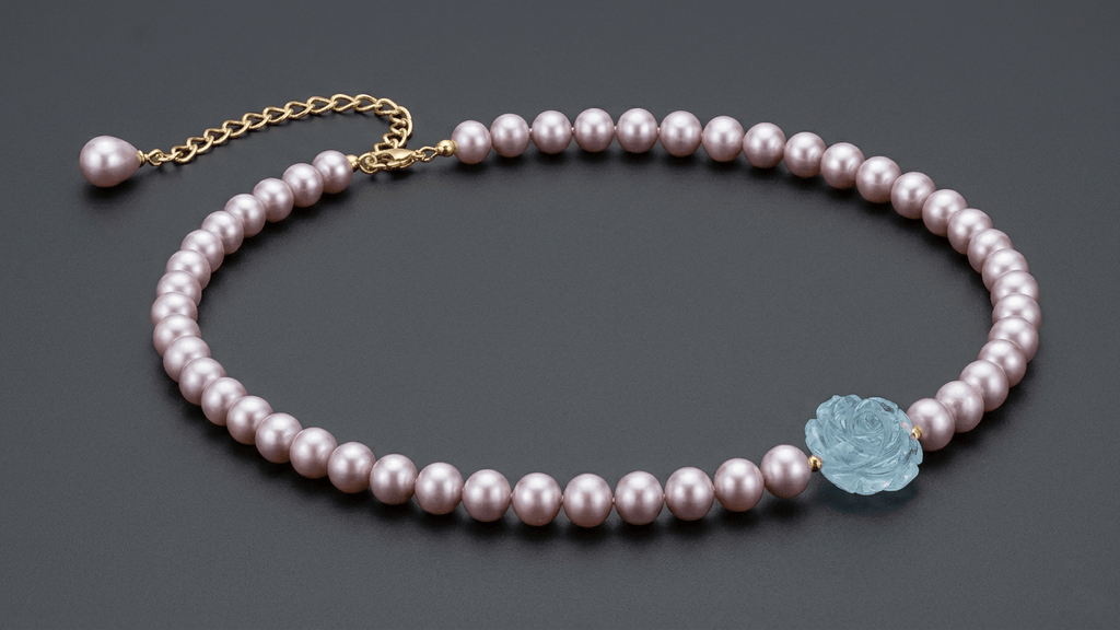Collier de perles d’eau douce lavande avec rose aigue-marine - AME Jewellery