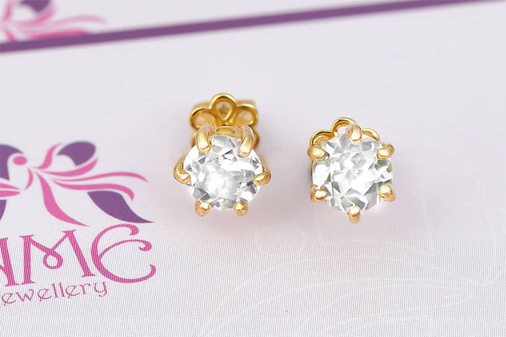 Bông tai Vàng Đá quý thiên nhiên Colorless Topaz Earrings in 14K Yellow Gold | AME Jewellery