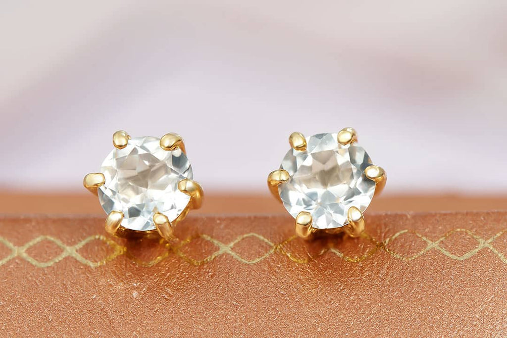 Bông tai Vàng Đá quý thiên nhiên Colorless Topaz Earrings in 14K Yellow Gold | AME Jewellery