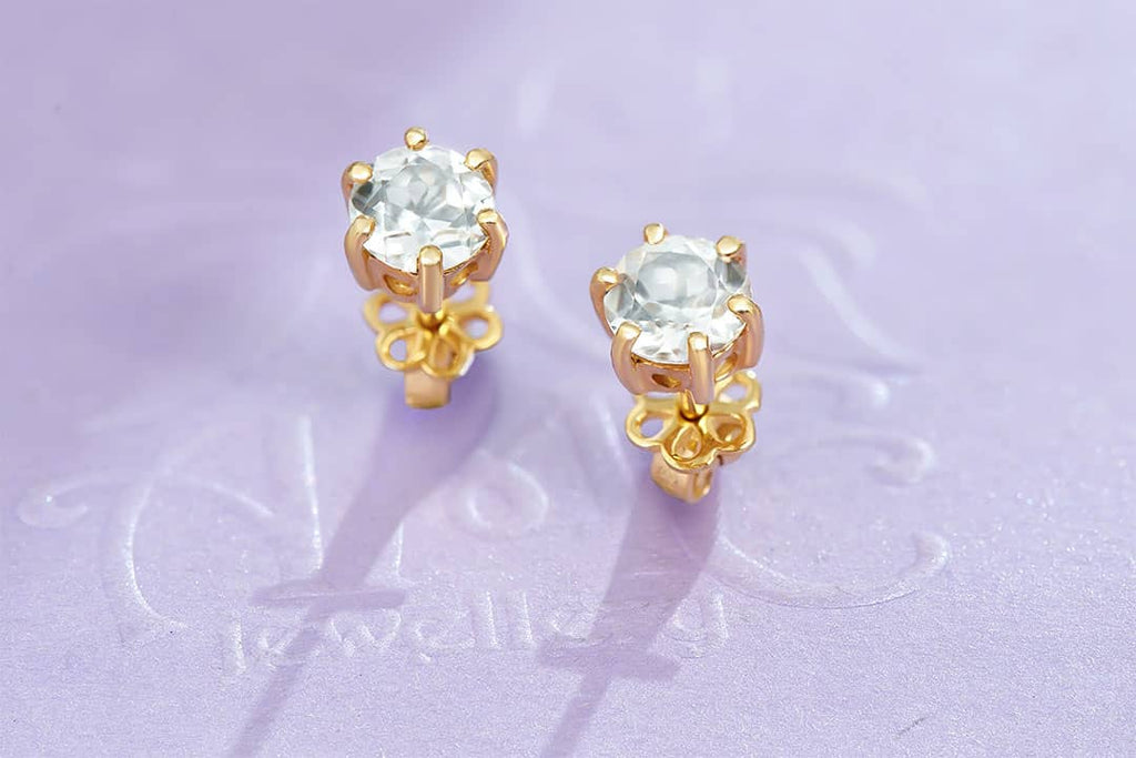 Natural Colorless Topaz Earrings in 14K Yellow Gold | AME Jewellery