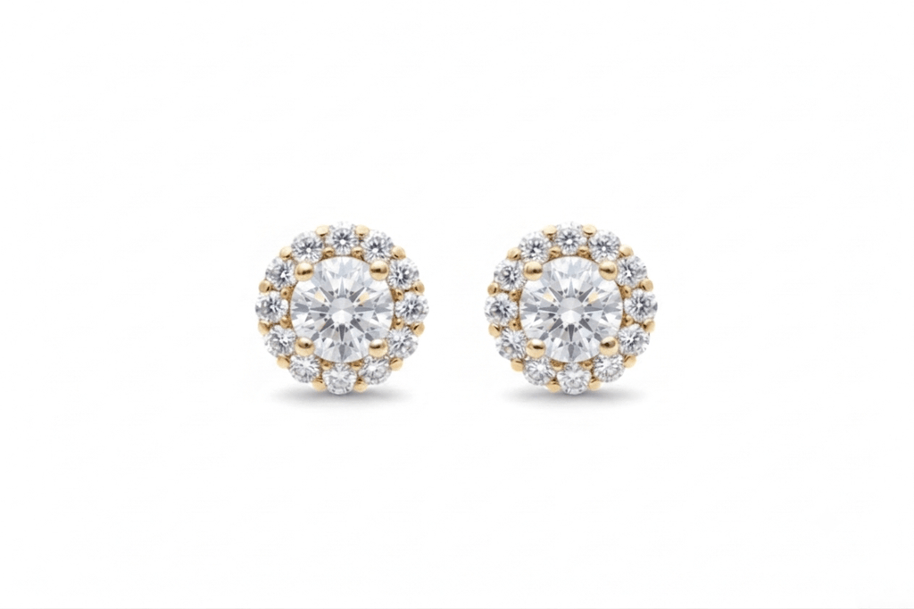 Natual Colorless Topaz Halo Earrings in 14K Yellow Gold - AME Jewellery