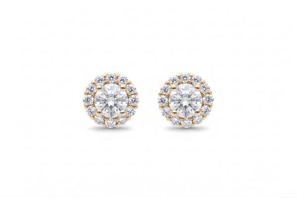 Natual Colorless Topaz Halo Earrings in 14K Yellow Gold - AME Jewellery