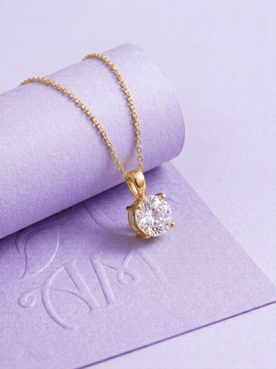 Natural Colorless Topaz Pendant Necklace in 14K Yellow Gold - AME Jewellery