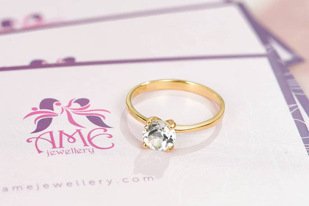 Natural Colorless Topaz Ring in 14K Yellow Gold by AME Jewellery