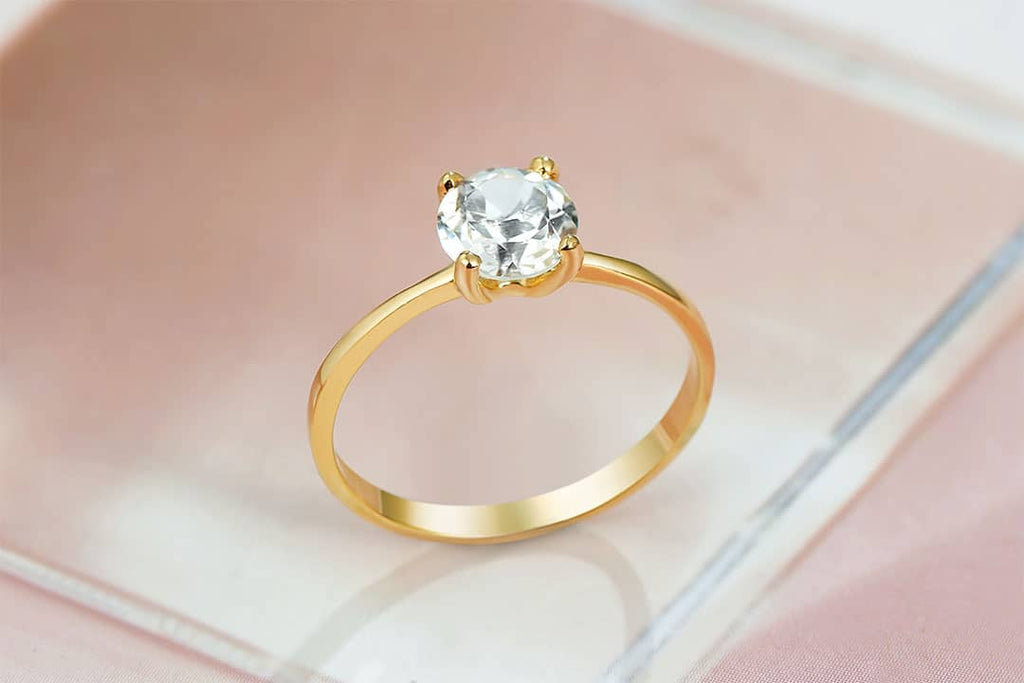 Natural Colorless Topaz Ring in 14K Yellow Gold by AME Jewellery