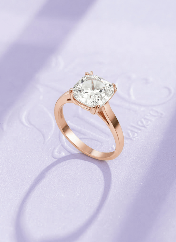 Nhẫn Vàng Hồng Đá quý tự nhiên Colorless Cushion Topaz Ring 14K Rose Gold by AME Jewellery