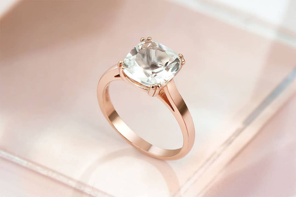 Nhẫn Vàng Hồng Đá quý tự nhiên Colorless Cushion Topaz Ring 14K Rose Gold by AME Jewellery