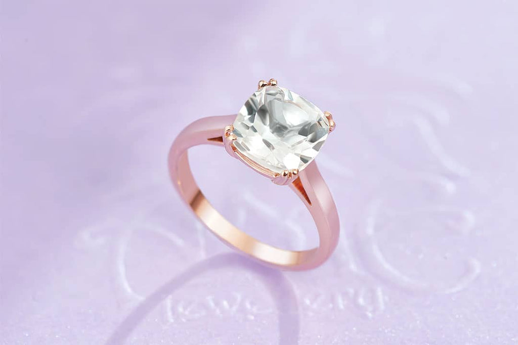 Nhẫn Vàng Hồng Đá quý tự nhiên Colorless Cushion Topaz Ring 14K Rose Gold by AME Jewellery