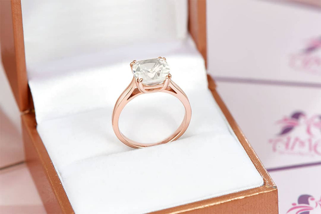 Nhẫn Vàng Hồng Đá quý tự nhiên Colorless Cushion Topaz Ring 14K Rose Gold by AME Jewellery