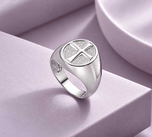 Men's Cross Straight Oval Signet Ring in Sterling Silver by AME Jewellery.