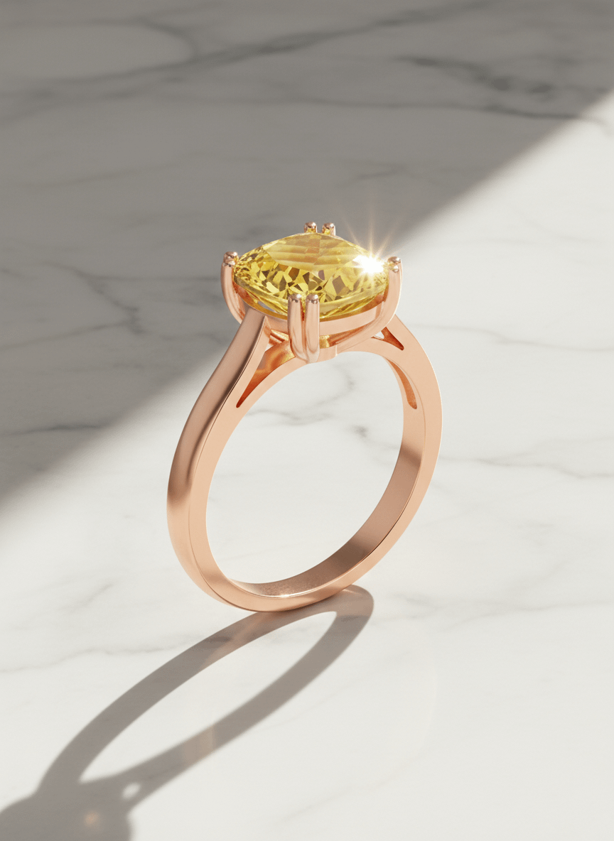 
Natural Cushion-cut Citrine Ring in 14K Rose Gold by AME Jewellery.