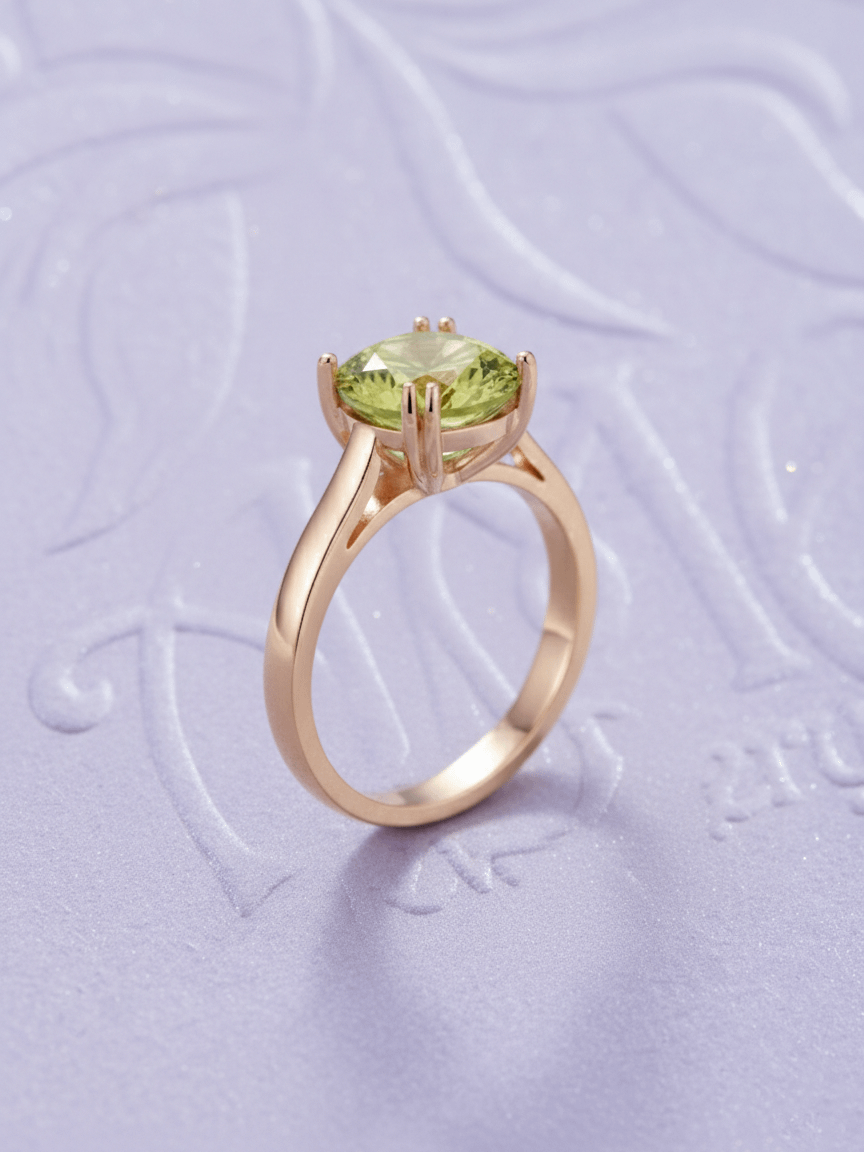 Nhẫn Vàng hồng Đá quý tự nhiên Natural Cushion-cut Peridot Ring in 14K Rose Gold by AME Jewellery