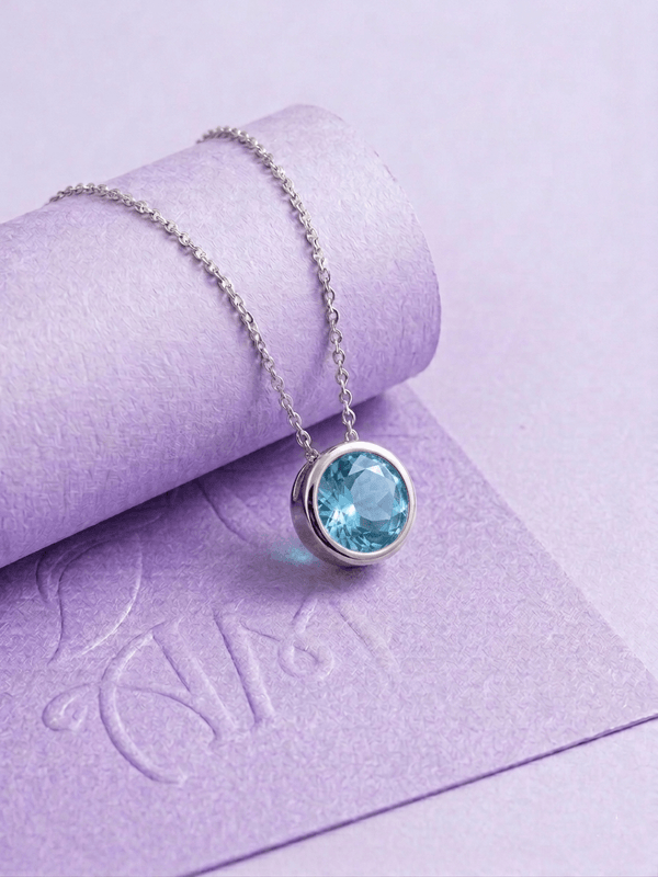 Natural Swiss Blue Topaz Solitaire Bezel Chain Necklace in Sterling Silver by AME Jewellery