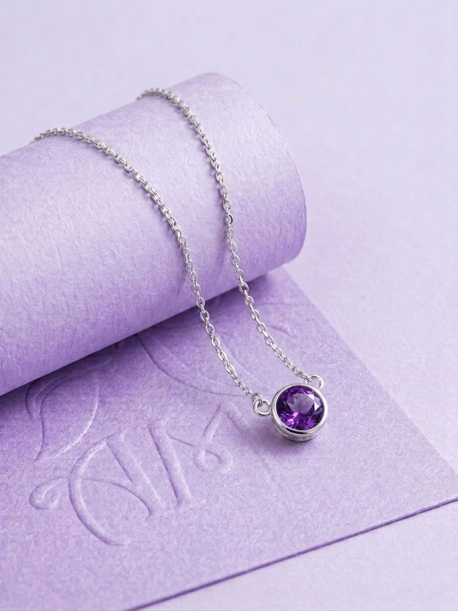 Natural Amethyst Solitaire Chain Necklace in Sterling Silver - AME Jewellery