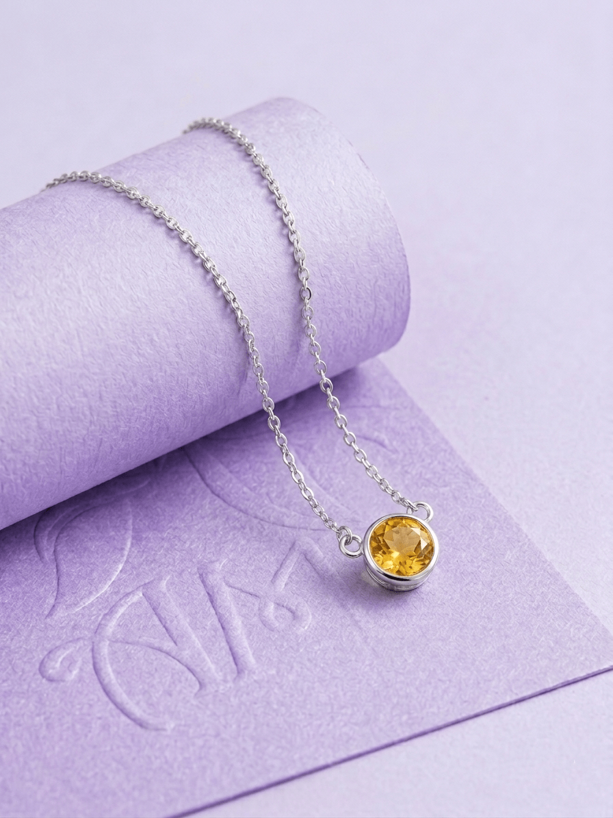 Natural Citrine Solitaire Chain Necklace in Sterling Silver - AME Jewellery 